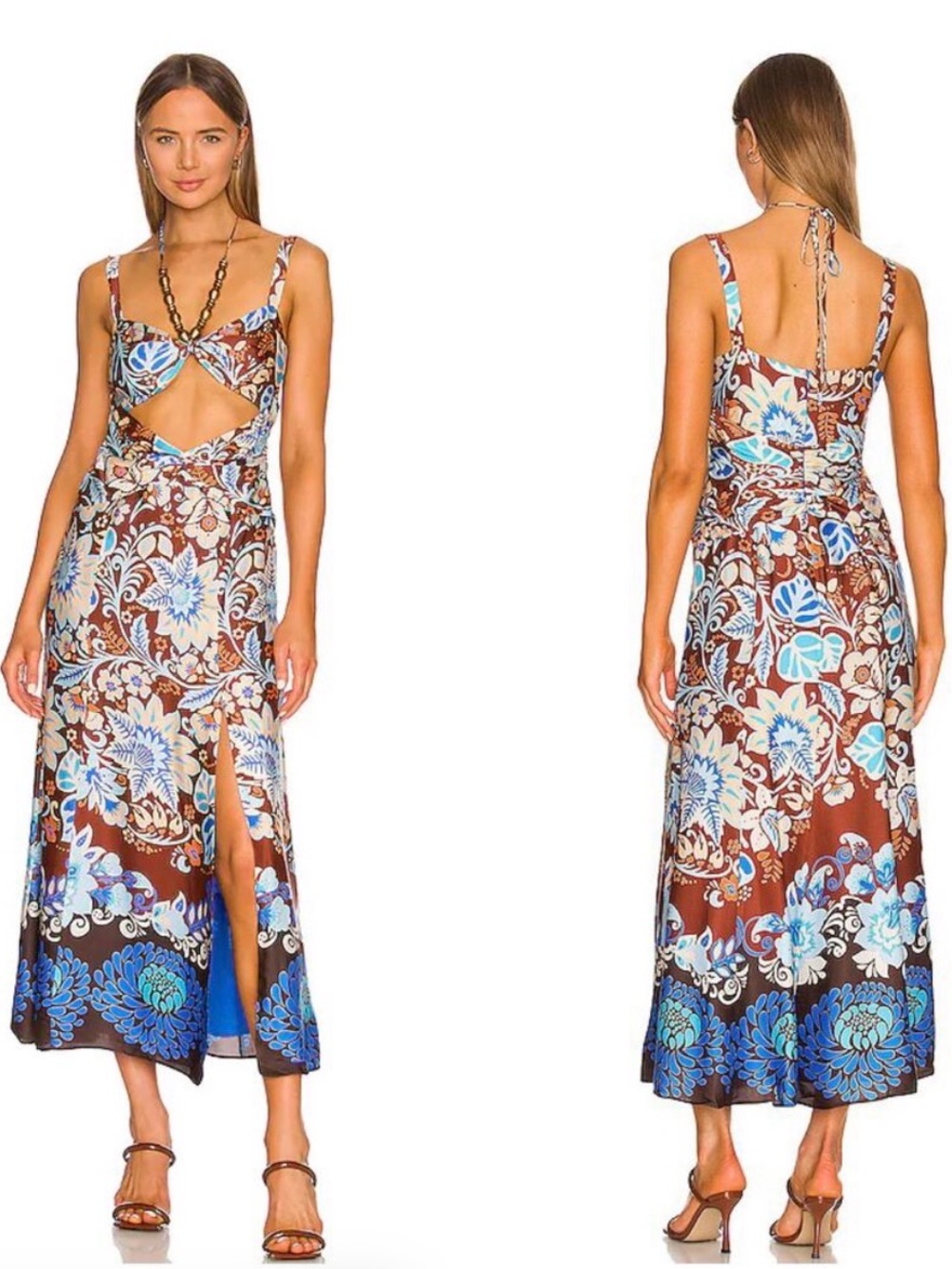 Alexis Brown and Blue Floral Cutout Maxi Dress